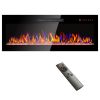 42 inch recessed ultra thin tempered glass front wall mounted electric fireplace with remote and multi color flame & emberbed, LED light heater