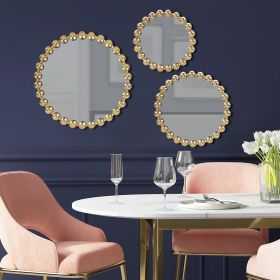 Gold Beaded Round Wall Mirror 3-piece set