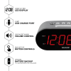 SHARP Digital Alarm Clock, 2 AMP USB FAST Charge Port, Black and Gunmetal with Red LED Display