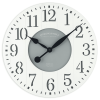 Mainstays Indoor Round 23.5" White and Gray Arabic Wainscot Farmhouse Analog Wall Clock