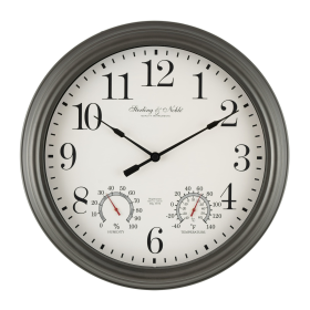 Better Homes & Gardens 15.5" Indoor/Outdoor Gray Gunmetal Finish Arabic Round Analog Wall Clock