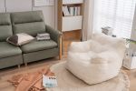 Soft Tufted Foam Bean Bag Chair With Teddy Fabric Ivory White