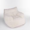 Soft Tufted Foam Bean Bag Chair With Teddy Fabric Ivory White