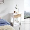 15.75" Rattan End table with drawer; Modern nightstand; side table for living roon; bedroom; white