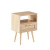 15.75" Rattan End table with drawer and solid wood legs; Modern nightstand; side table for living roon; bedroom; natural