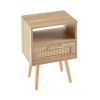 15.75" Rattan End table with drawer and solid wood legs; Modern nightstand; side table for living roon; bedroom; natural