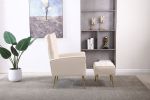 Modern Accent Chair with Ottoman, Comfy Armchair for Living Room, Bedroom, Apartment, Office (Beige)