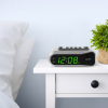 SHARP Digital Dual Alarm Clock, Silver with Green LED Display, Ascending Alarm