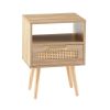 15.75" Rattan End table with drawer and solid wood legs; Modern nightstand; side table for living roon; bedroom; natural