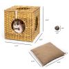 Rattan Cat Litter; Cat Bed with Rattan Ball and Cushion; yellowish brown