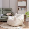 Soft Tufted Foam Bean Bag Chair With Teddy Fabric Ivory White