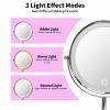 3 Colors Dimmable LED Lighting, 1X/10X Double Sided Magnifying Cosmetic Mirror with Touch Control and T-C Port, 360¬∞Rotation Rechargeable Vanity Mirr