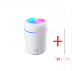 Home Car Charging Colorful Air Humidifier Usb Water Replenishment (Option: White-With 1filter)