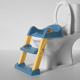 Stair-type Male And Female Baby Ladder Folding Rack Ring Cushion Child Toilet (Option: New blue and yellow hard cushi)