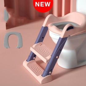 Stair-type Male And Female Baby Ladder Folding Rack Ring Cushion Child Toilet (Option: New pink purple pu cushion)