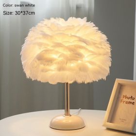 Feather Table Lamp Bedroom Girl Bed Head Creative Simple (Option: Pure White-Tricolor Light-US)