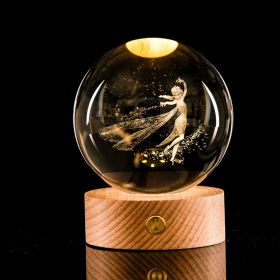 Luminous Galaxy Crystal Ball Decoration 3D Laser Inner Carving (Option: Elsa-6cm Crystal Ball Base)