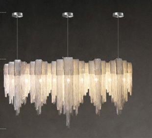 Nordic Luxury Villa Design Tassel Aluminum Chain Living Room Chandelier (Option: Silver-Warm light-160CM)