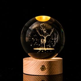 Luminous Galaxy Crystal Ball Decoration 3D Laser Inner Carving (Option: Elk-6cm Crystal Ball Base)