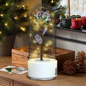 Creative 2 In 1 Rose Flowers LED Light And Bluetooth Speaker Valentine's Day Gift Rose Luminous Night Light Ornament In Glass Cover (Option: White Base Color Flower)