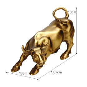 NORTHEUINS Resin Wall Street Bull Figurine Cattle OX Statue Market Miam Bull Home Feng Shui Art Official Desktop Decor Sculpture (Color: Gold Bull)