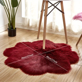 1pc, Soft and Plush Flower Shaped Fur Rug - Faux Sheepskin Area Rug for Bedroom, Sofa, and Nursery - Machine Washable and Perfect for Living Room and (Color: Burgundy, size: 17.72*17.72inch)