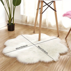 1pc, Soft and Plush Flower Shaped Fur Rug - Faux Sheepskin Area Rug for Bedroom, Sofa, and Nursery - Machine Washable and Perfect for Living Room and (Color: White, size: 60*60cm/23.62in*23.62in)