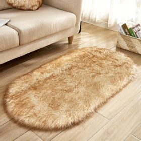 1pc Super Soft Area Rug, Plush Fluffy Faux Sheepskin Oval Floor Mat For Living Room Bedroom, Machine Washable Bedside Rugs, Shaggy Plush Carpet Faux R (Color: White Yellow Tip, size: 31.5*47.24inch)