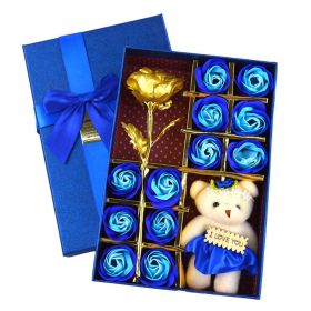 1 Soap Flower Gift Teddy Bear Flower Petal Valentine (Color: Blue)