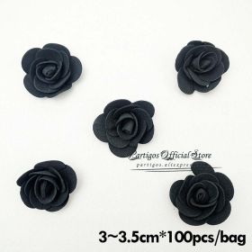 DIY Valentines Day Gifts Red Rose Bear Artificial foam Roses Flower Wedding Engagement Decoration little Bear Mold bear Teddy (Color: 100pcs 3.5cm black)