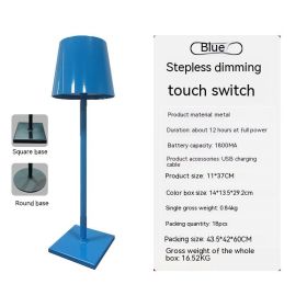 Simple Table Lamp Bedroom Touch Three-color Night Light Charging (Option: Wrought Iron Blue)