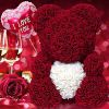 25cm Rose Bear Girlfriend Anniversary Christmas Valentine Day Gift Birthday Present For Wedding Party Artificial Flowers