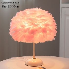 Feather Table Lamp Bedroom Girl Bed Head Creative Simple (Option: Girl Pink-Tricolor Light-US)