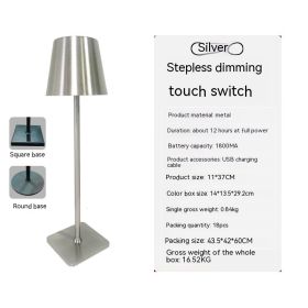 Simple Table Lamp Bedroom Touch Three-color Night Light Charging (Option: Wrought Iron Silver)