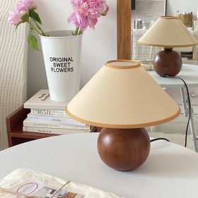 Vintage Solid Wood Walnut Decorative Bedside Atmosphere Table Lamp (Option: Deep Beige Cover-220V US)