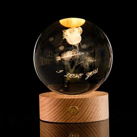 Luminous Galaxy Crystal Ball Decoration 3D Laser Inner Carving (Option: Rose-8cm Crystal Ball Base)