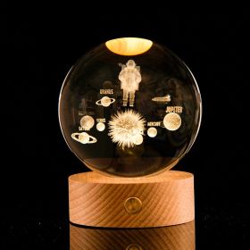 Luminous Galaxy Crystal Ball Decoration 3D Laser Inner Carving (Option: Astronaut-8cm Crystal Ball Base)