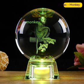 Crystal Ball Zodiac Decorative Crafts Luminous Ornaments (Option: Monkey-8cm Ball Electronic Base)